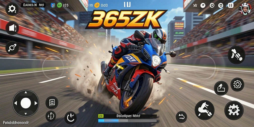 Tampilan gameplay seru di 365ZK dengan balapan motor mendebarkan.