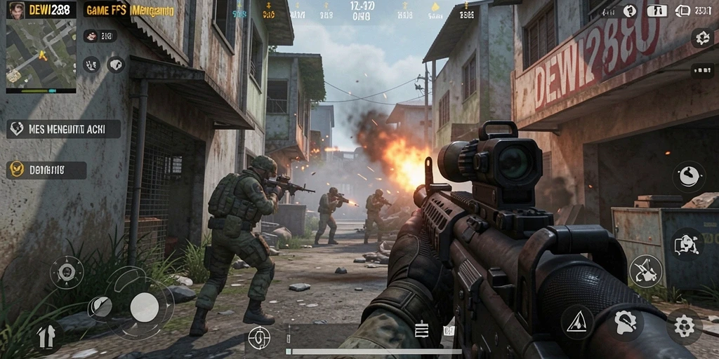 Tampilan seru gameplay DEWI288 dengan aksi tembak-menembak yang intens.