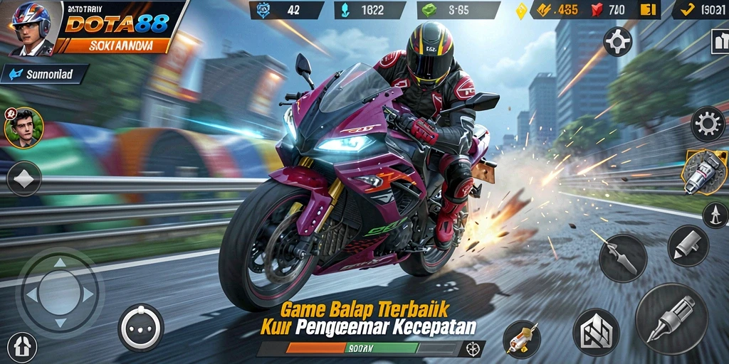 Screenshot gameplay DOTA88 menampilkan aksi balap motor yang mendebarkan.