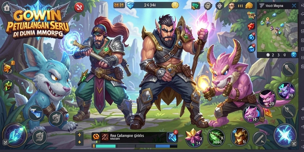 Tangkapan layar GOWIN menunjukkan pertarungan epik dalam dunia MMORPG.