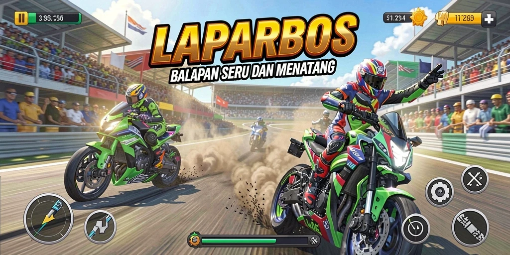 Tampilan menarik dari gameplay balapan LAPARBOS yang mendebarkan.