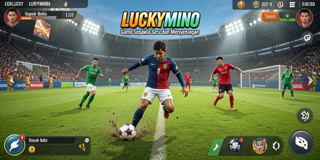 Tampilan menarik dari gameplay seru LUCKYMINO dalam pertandingan sepak bola.