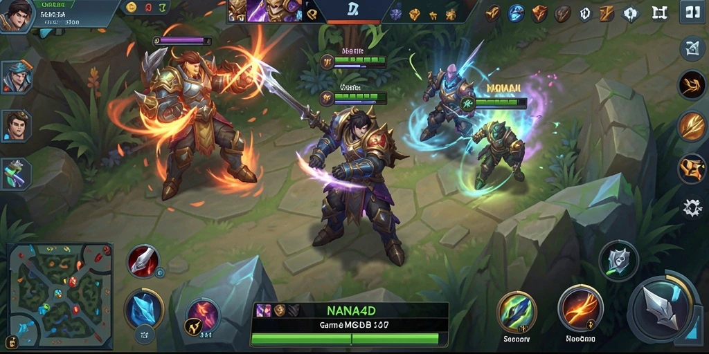 Screenshot gameplay NANA4D yang menunjukkan aksi pertempuran seru.