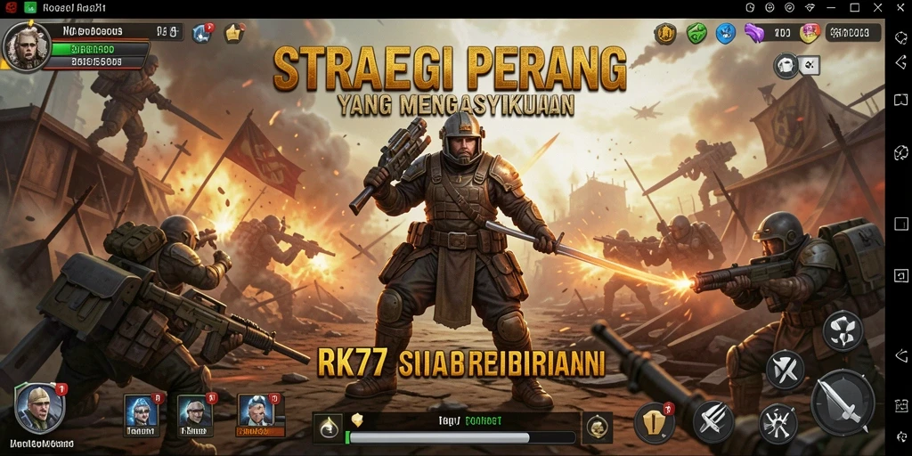 Screenshot gameplay RK77 menampilkan pertarungan strategis yang mendebarkan.