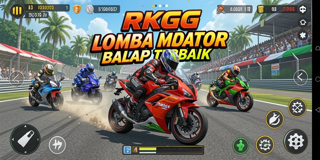Tampilan menarik dari gameplay balap motor RKGG yang seru.
