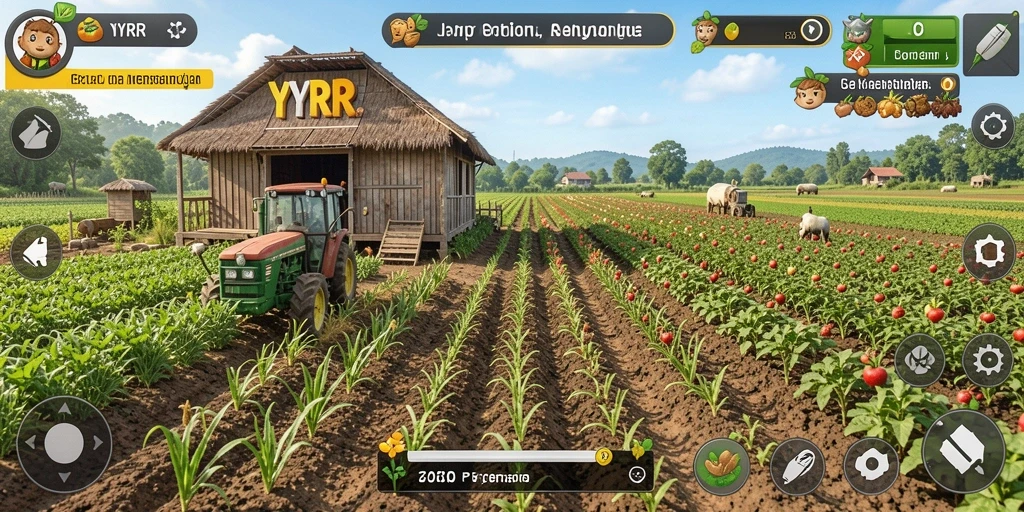 Tampilan gameplay Farming di YYRR dengan ladang yang subur.